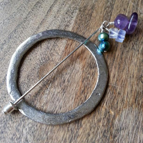 Amethyst Round Shawl Pin