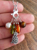 Jewel Gemstone Stitch Marker Necklace - Amber, Czech Crystal, Tiger Eye, & Pearl