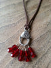 Garnet Stitch Marker Necklace, Pewter Clasp and Czech Crystal on 30" Adjustable Cotton Cord