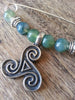 Moss Agate & Pewter Triple Spiral Shawl Pin