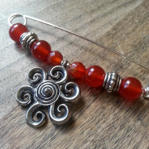 Carnelian & Pewter Sun Shawl Pin