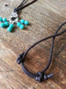 Turquoise Stitch Marker Necklace, Pewter Clasp and Czech Crystal on 30" Adjustable Cotton Cord