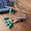 Turquoise Stitch Marker Necklace, Pewter Clasp and Czech Crystal on 30" Adjustable Cotton Cord