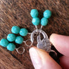 Turquoise Stitch Marker Necklace, Pewter Clasp and Czech Crystal on 30" Adjustable Cotton Cord