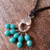 Turquoise Stitch Marker Necklace, Pewter Clasp and Czech Crystal on 30" Adjustable Cotton Cord