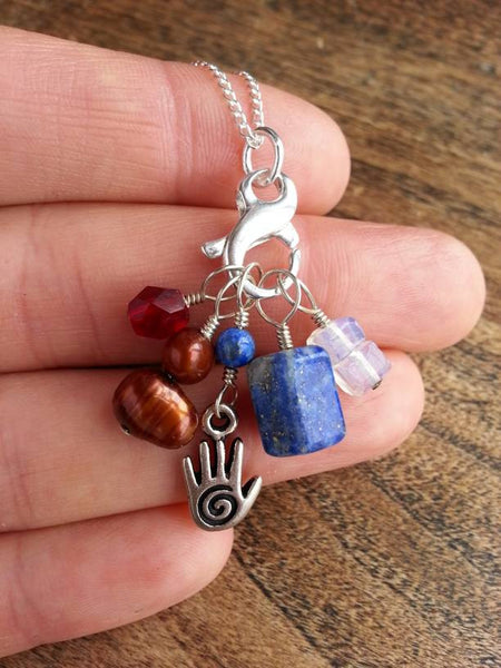 Vivid Gemstone Stitch Marker Necklace - Moonstone, Lapis Lazuli