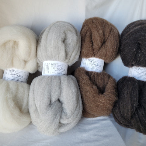 Premium Pin-Drafted Shetland Wool Roving, Homegrown Natural Colors 4 oz.