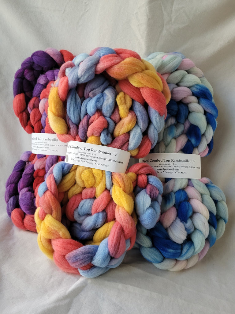Hand-Painted Rambouillet Combed Top, Colorado-Grown, 4 oz.