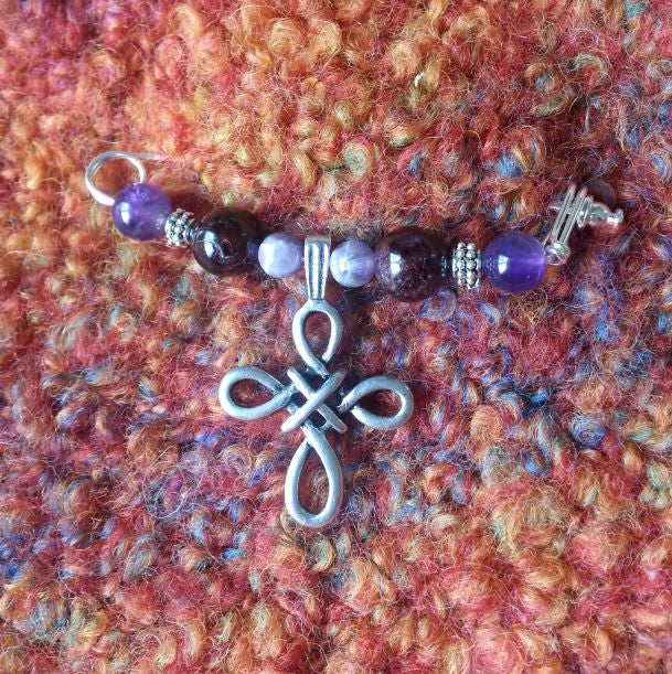 Amethyst & Pewter Celtic Cross Shawl Pin