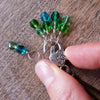 Green Stitch Marker Necklace, Pewter Clasp and Czech Crystal on 30" Adjustable Cotton Cord