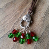 Holiday Spirit Stitch Marker Necklace, Pewter Clasp and Czech Crystal on 30" Adjustable Cotton Cord