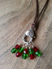 Holiday Spirit Stitch Marker Necklace, Pewter Clasp and Czech Crystal on 30" Adjustable Cotton Cord