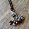 Topaz Stitch Marker Necklace, Pewter Clasp and Czech Crystal on 30" Adjustable Cotton Cord