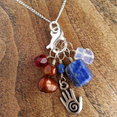 Vivid Gemstone Stitch Marker Necklace - Moonstone, Lapis Lazuli, Pearl, & Crystal
